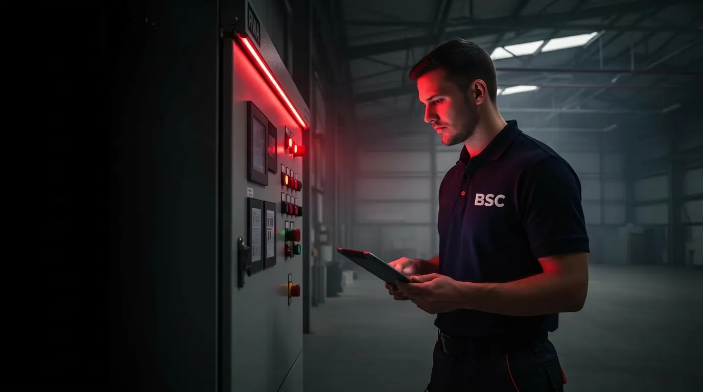 BSC Techniker öffnet RWA-Anlage in Industriehalle